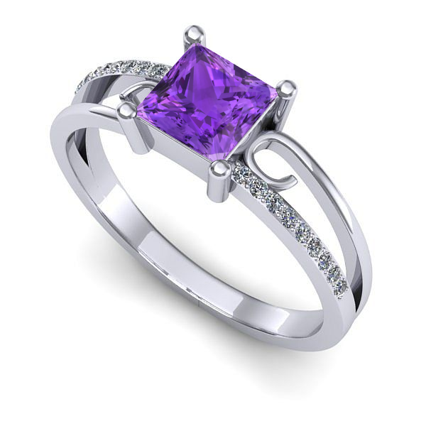 Inel de logodna din aur alb cu ametist