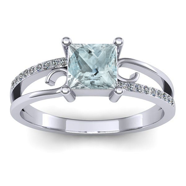 Inel de logodna cu aquamarin patrat