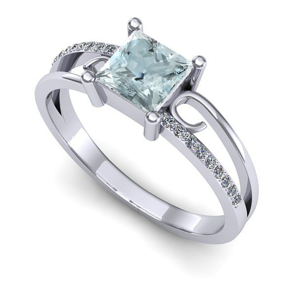 Inel logodna din aur alb cu aquamarin