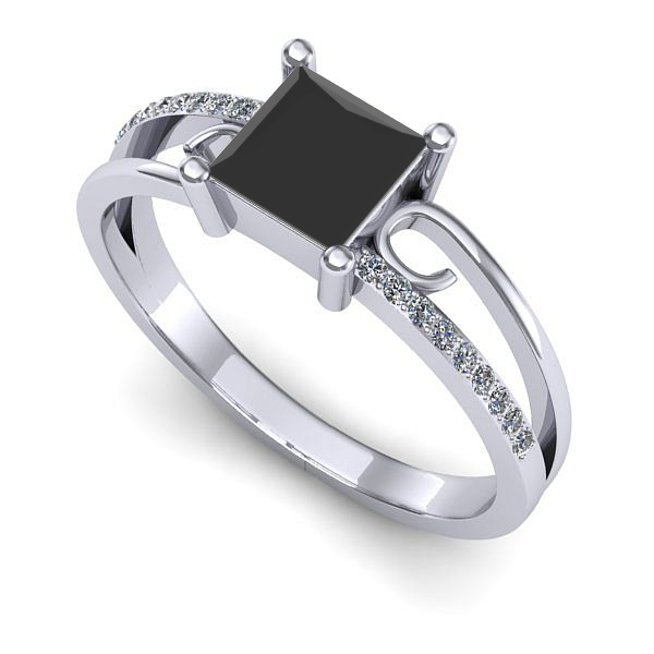 Inel din aur alb cu diamant negru