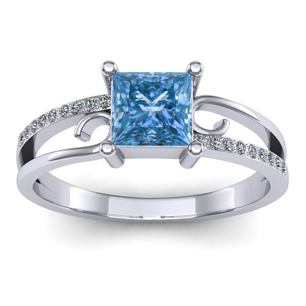 Inel logodna cu diamant de laborator albastru patrat