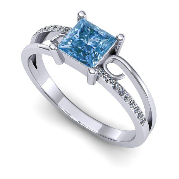 Inel din aur alb cu diamant de laborator albastru