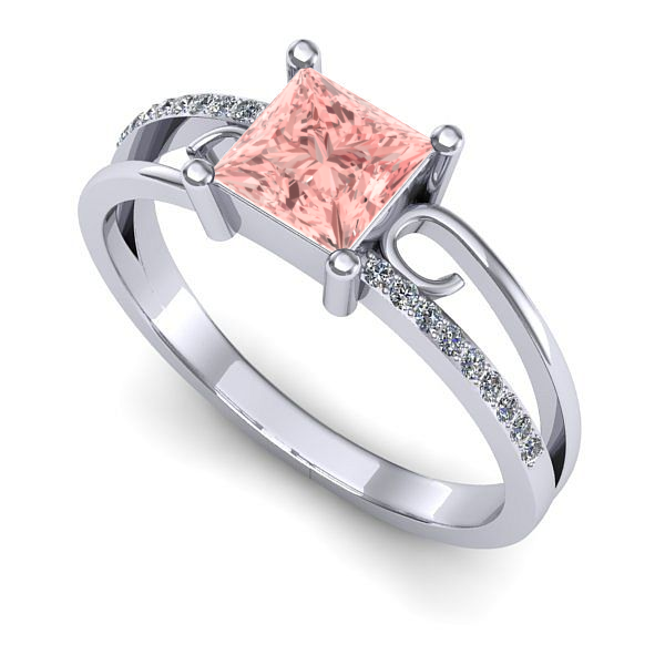 Inel din aur alb cu diamant de laborator roz