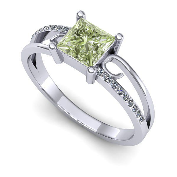 Inel logodna din aur alb cu diamant de laborator verde