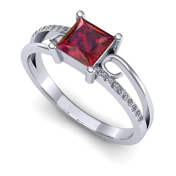 Inel de logodna din aur alb cu rubin