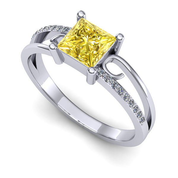 Inel logodna din aur alb cu safir galben