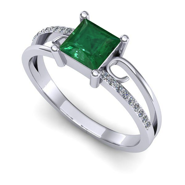 Inel logodna din aur alb cu smarald