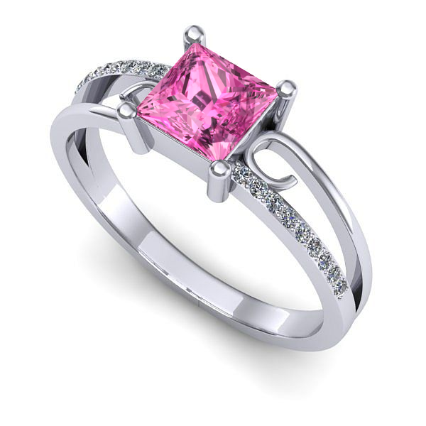 Inel logodna din aur alb cu safir roz