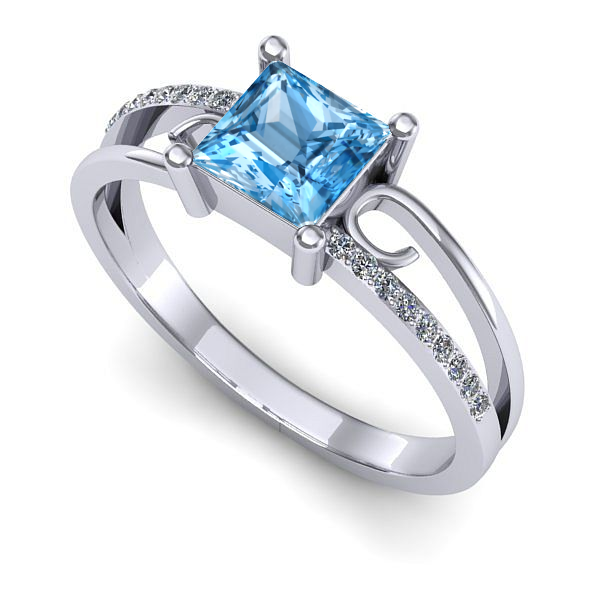 Inel din aur alb cu topaz blue