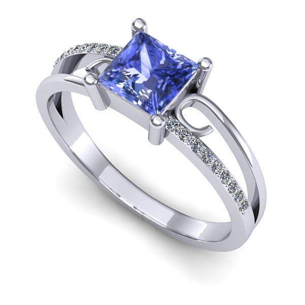 Inel logodna din aur alb cu tanzanit