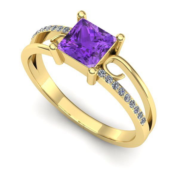 Inel de logodna din aur galben cu ametist