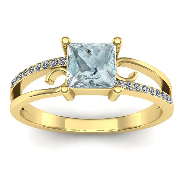 Inel logodna cu aquamarin patrat