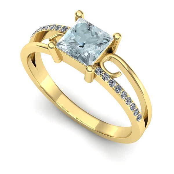 Inel de logodna din aur galben cu aquamarin