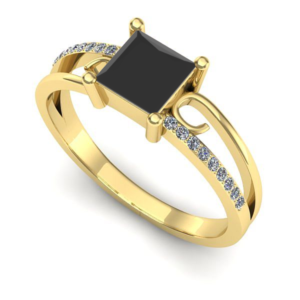 Inel de logodna din aur galben cu diamant negru