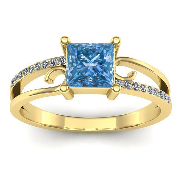 Inel cu diamant de laborator albastru patrat