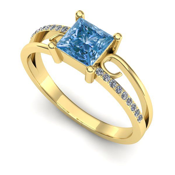 Inel din aur galben cu diamant de laborator albastru