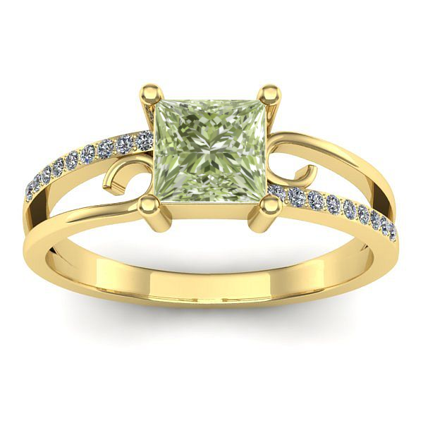 Inel logodna cu diamant de laborator verde patrat