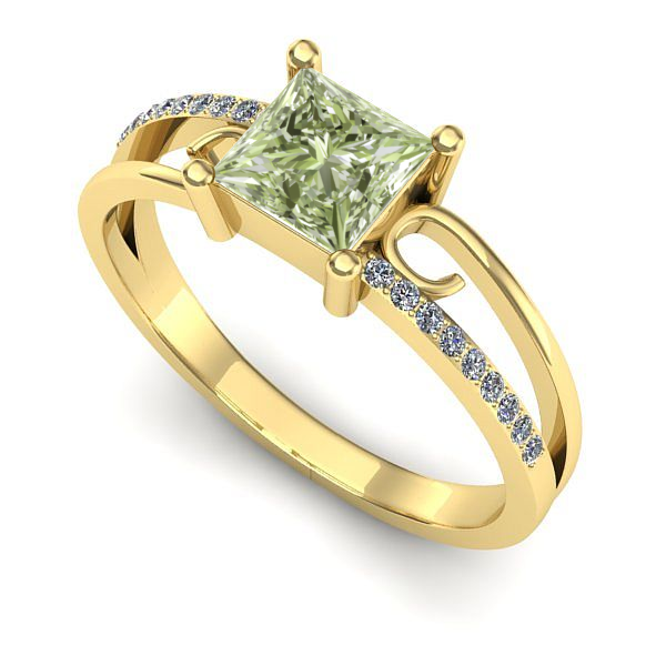 Inel de logodna din aur galben cu diamant de laborator verde