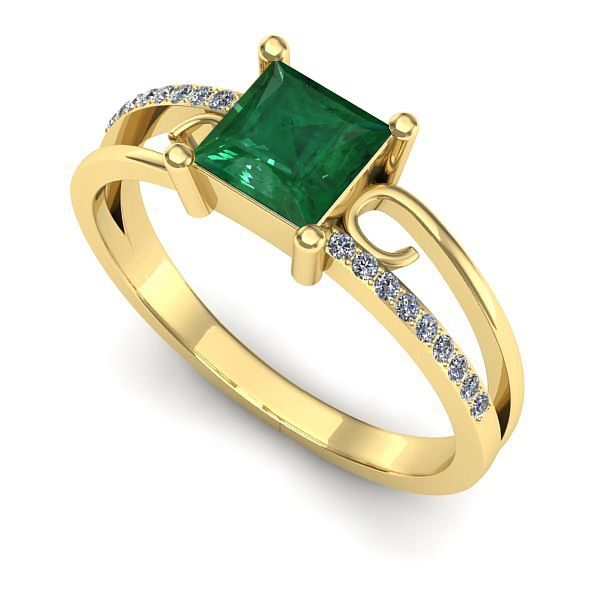 Inel de logodna din aur galben cu smarald