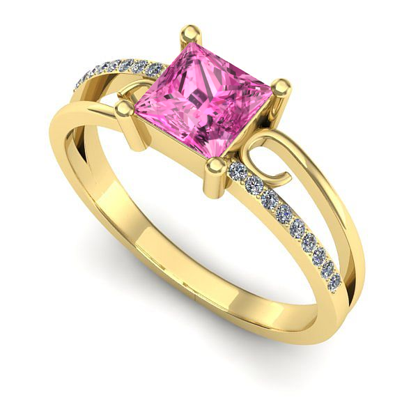 Inel logodna din aur galben cu safir roz