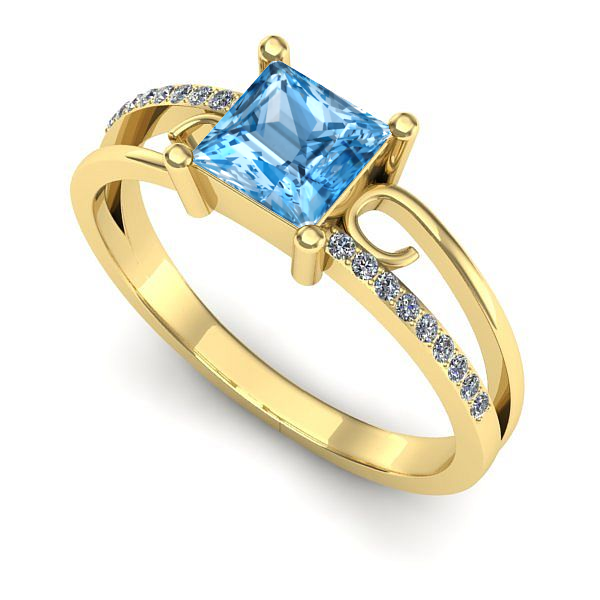 Inel de logodna din aur galben cu topaz blue