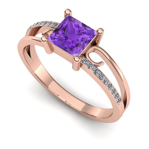 Inel din aur roz cu ametist