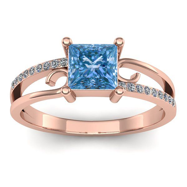 Inel de logodna cu diamant de laborator albastru patrat