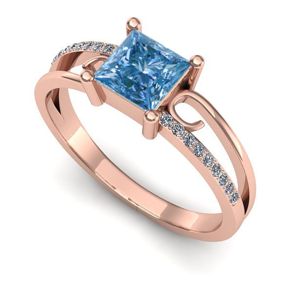 Inel de logodna din aur roz cu diamant de laborator albastru