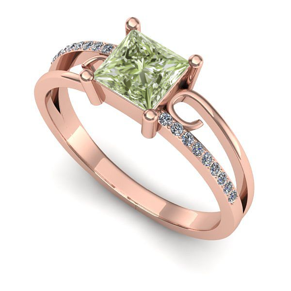 Inel de logodna din aur roz cu diamant de laborator verde