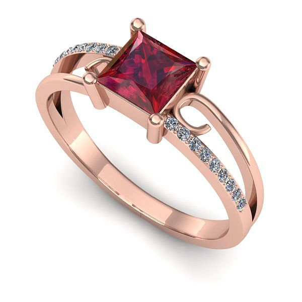 Inel logodna din aur roz cu rubin