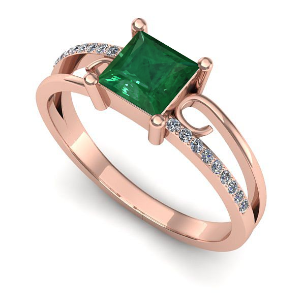 Inel din aur roz cu smarald