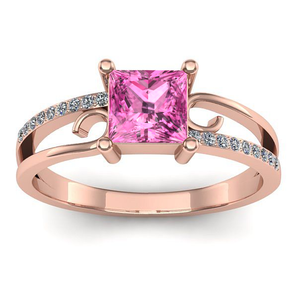Inel de logodna cu safir roz patrat