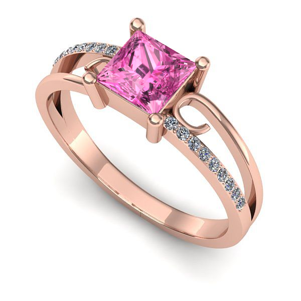 Inel de logodna din aur roz cu safir roz