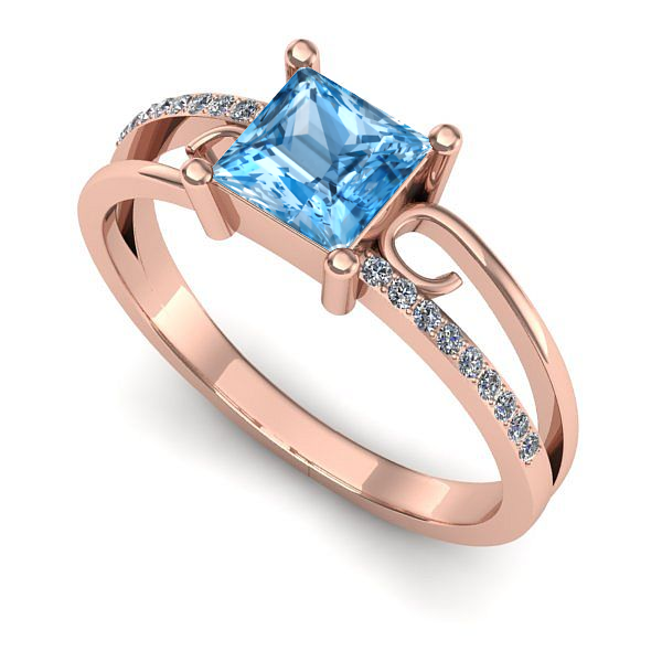 Inel din aur roz cu topaz blue