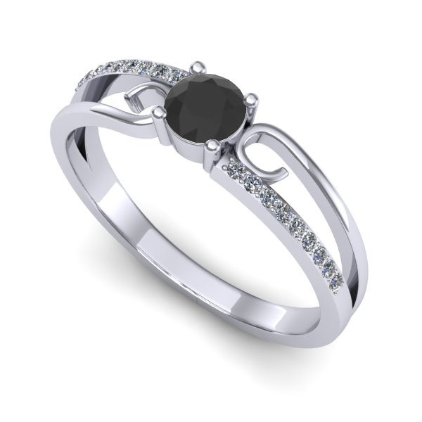 Inel de logodna din aur alb cu diamant negru