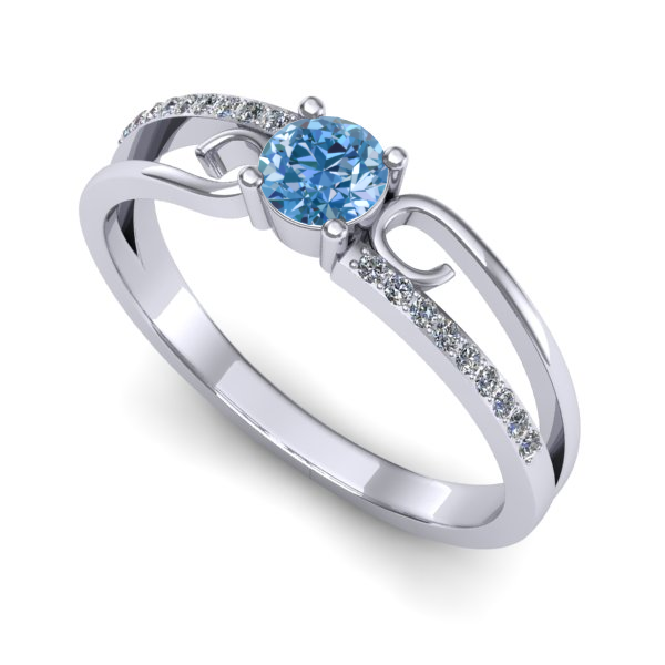 Inel de logodna din aur alb cu diamant de laborator albastru