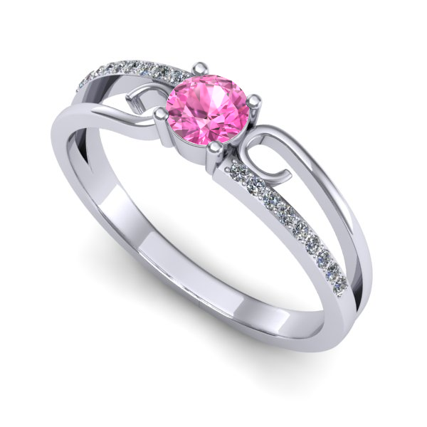Inel de logodna din aur alb cu safir roz
