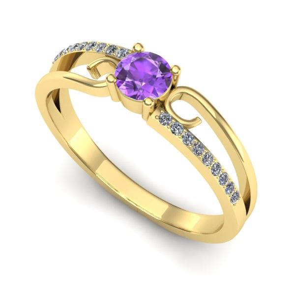 Inel logodna din aur galben cu ametist