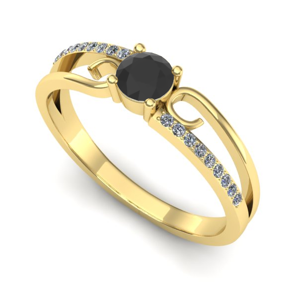 Inel logodna din aur galben cu diamant negru