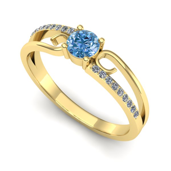 Inel din aur galben cu diamant de laborator albastru