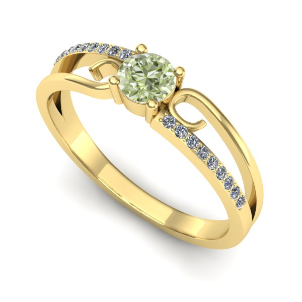 Inel de logodna din aur galben cu diamant de laborator verde