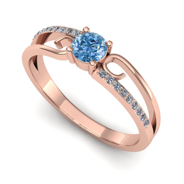 Inel din aur roz cu diamant de laborator albastru