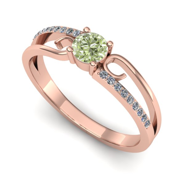 Inel de logodna din aur roz cu diamant de laborator verde