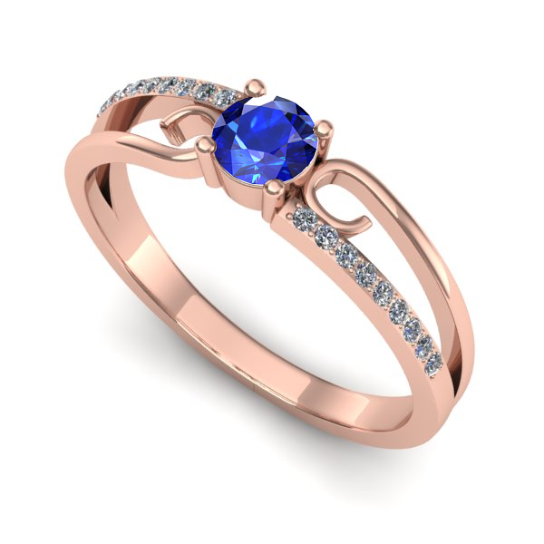 Inel de logodna din aur roz cu safir