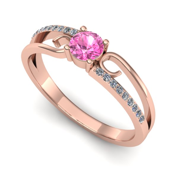 Inel de logodna din aur roz cu safir roz