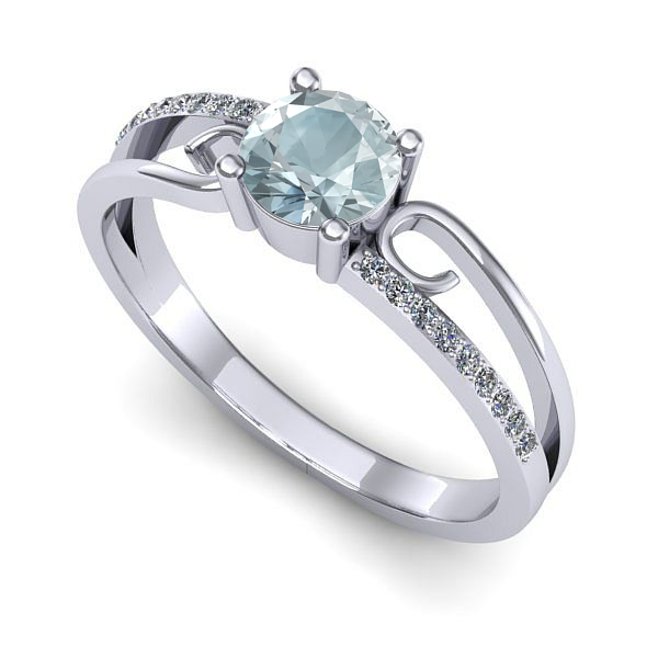 Inel logodna din aur alb cu aquamarin