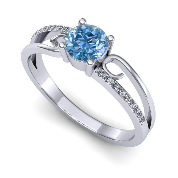 Inel logodna din aur alb cu diamant de laborator albastru