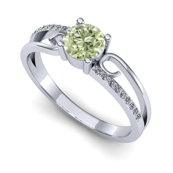 Inel din aur alb cu diamant de laborator verde