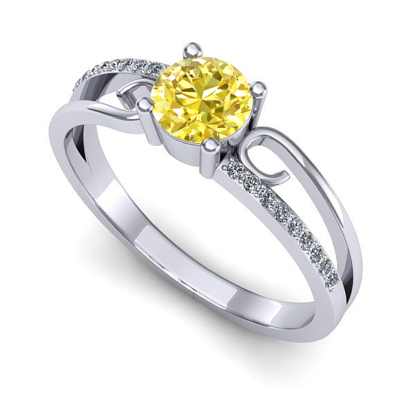 Inel de logodna din aur alb cu safir galben