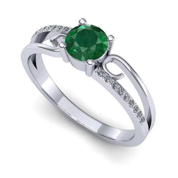 Inel logodna din aur alb cu smarald